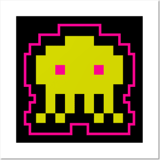 Yellow Aliennn Cool Gaming 8 Bit Posters and Art